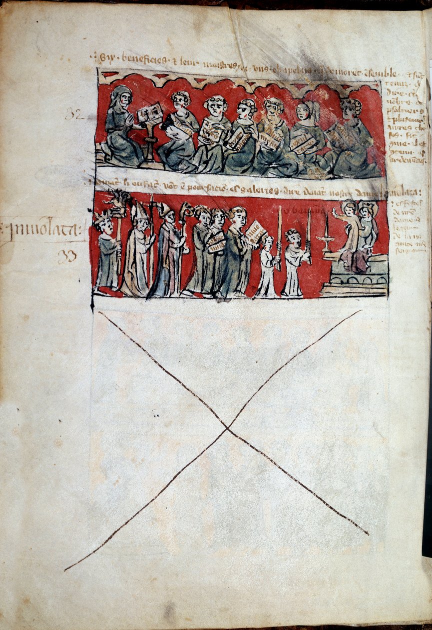 Scene of Student Life at Hubant College or Ave Maria in Paris. Livre des Statutes du College de Hubant ou de l
