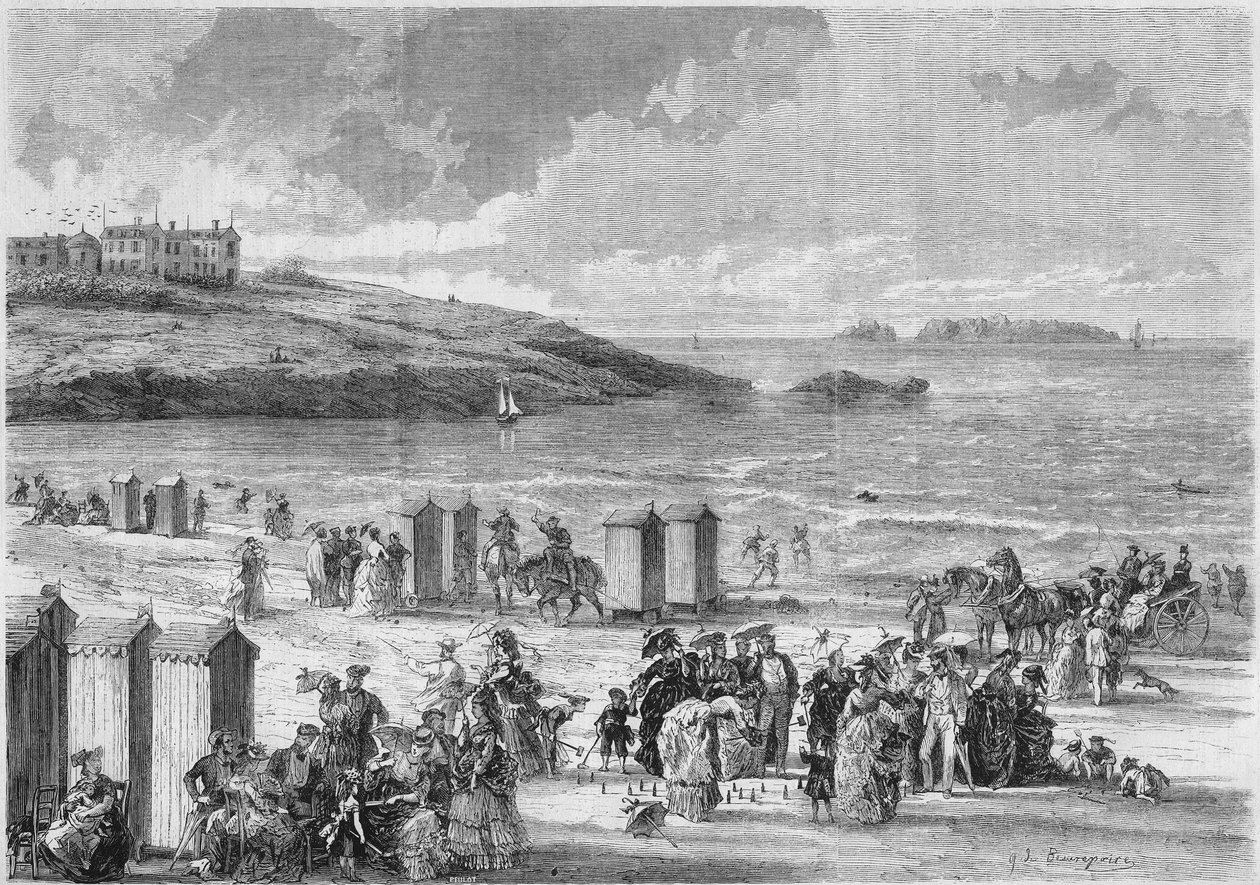 Sea Bath: Last Bathers on the Beach of Dinard, Ile et Vilaine (35) by French School