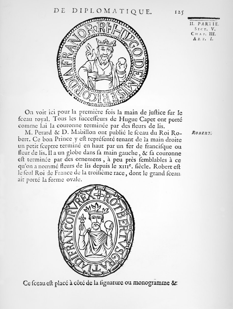 Seals of Hugues Capet and Robert II the Pious by French School