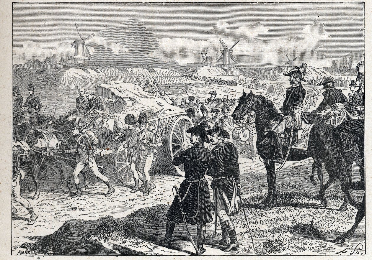 Second coalition: the French army commanded by Marechal Brune won the English troops of the Duke of York in Holland, October 1799 by French School