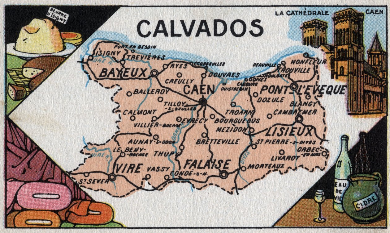 Series of the French Departments Maps: Le Calvados, Beginning of 20th century by French School