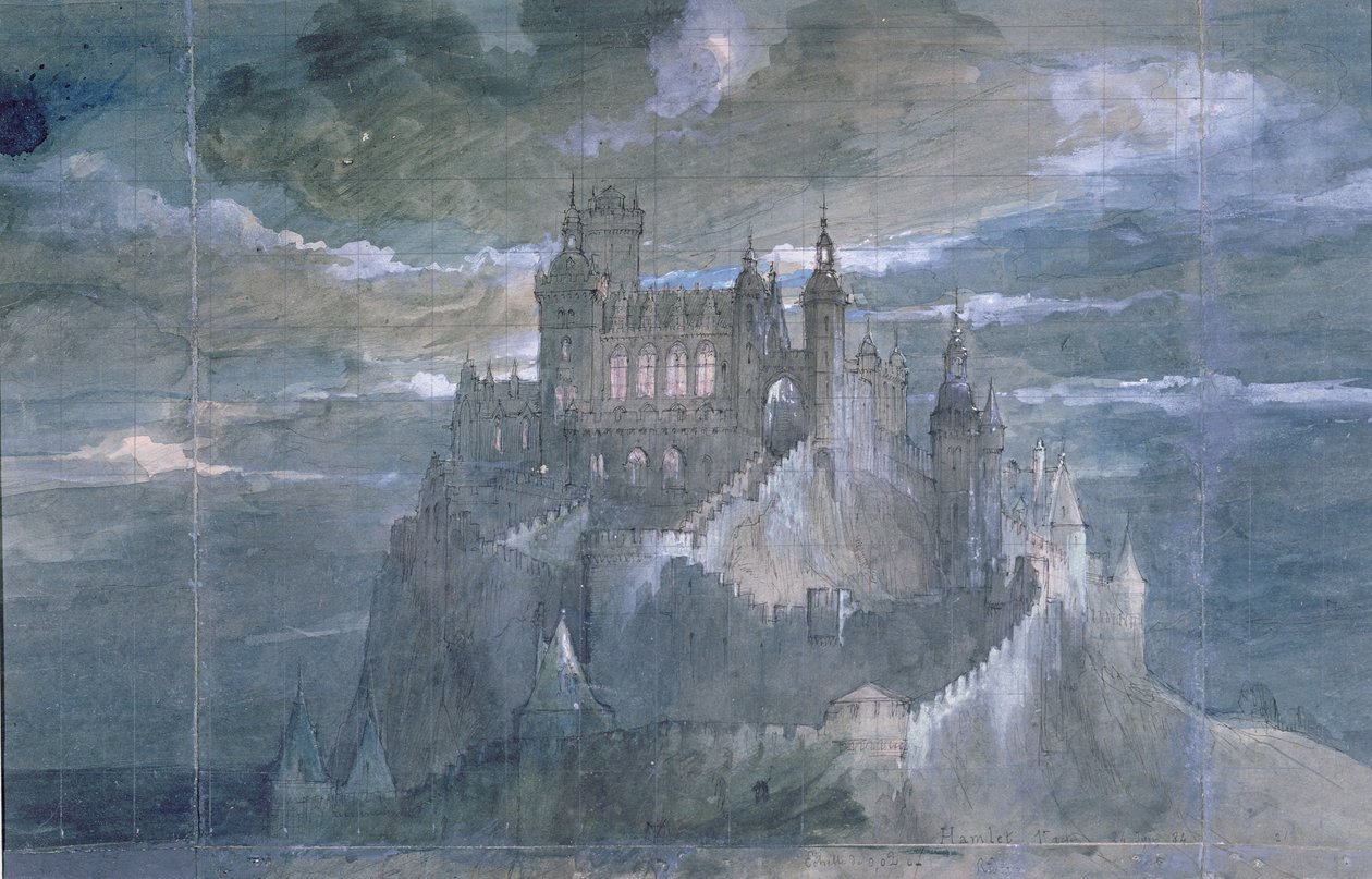 Set design for a production of Hamlet (Act One) at the Comedie Francaise, 1884 by French School