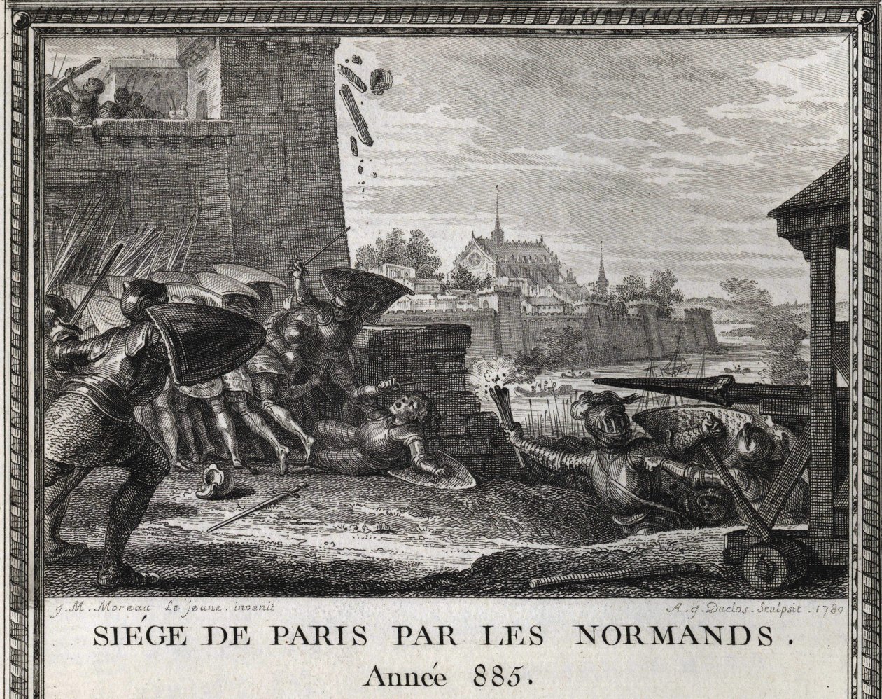 Siege of Paris by the Normans, year 885. Engraving from 
