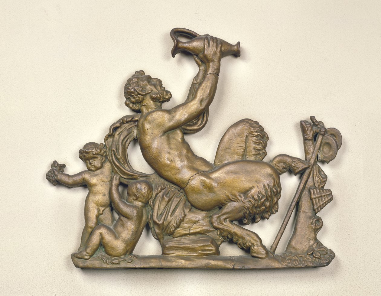 Sign from a wine merchant showing a faun drinking by French School