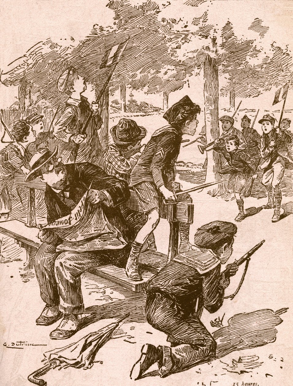 Small Boys Playing War Games in France During World War One by French School