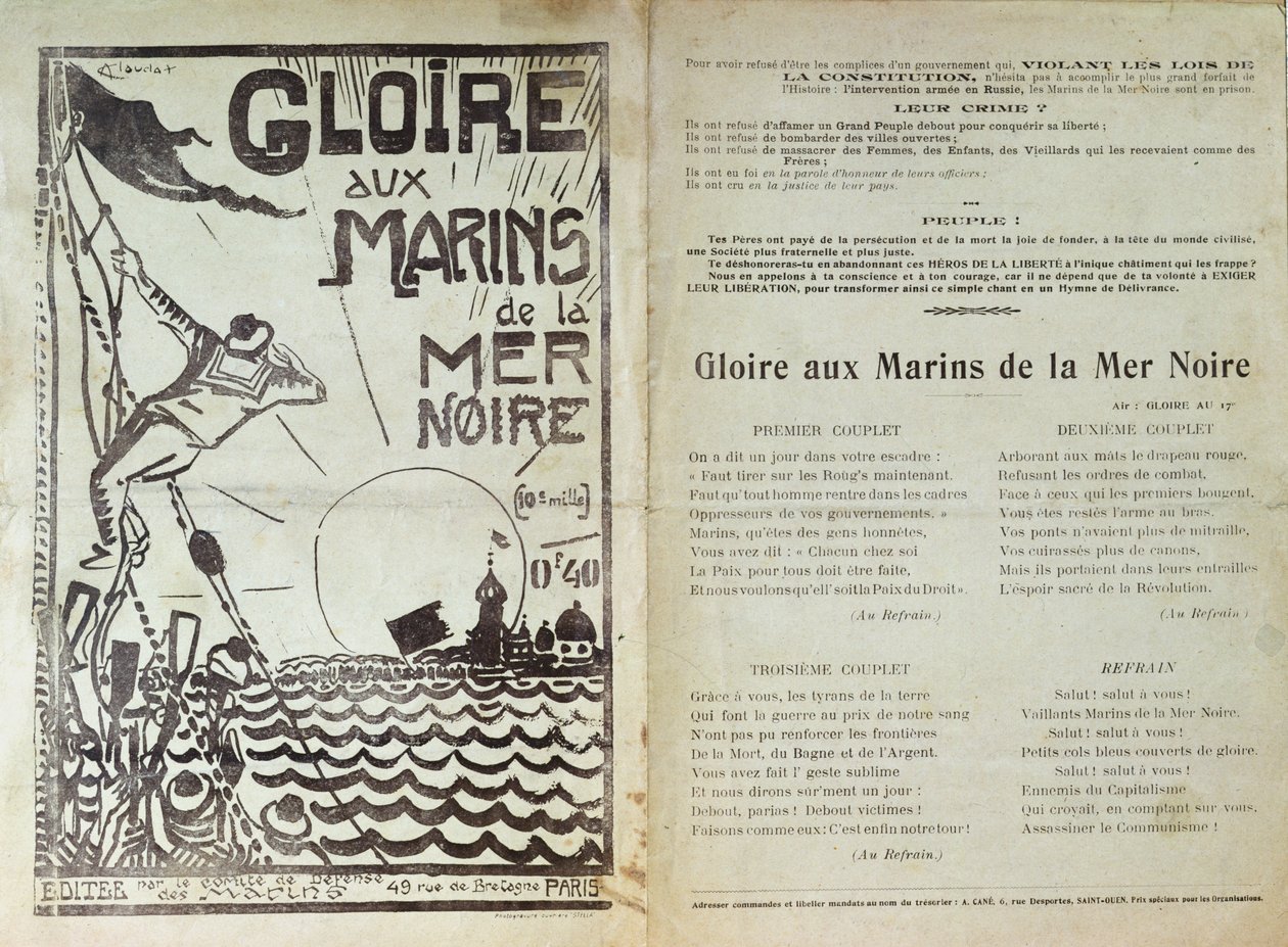 Song celebrating the mutiny of the Russian sailors in the Black Sea, 1905 by French School