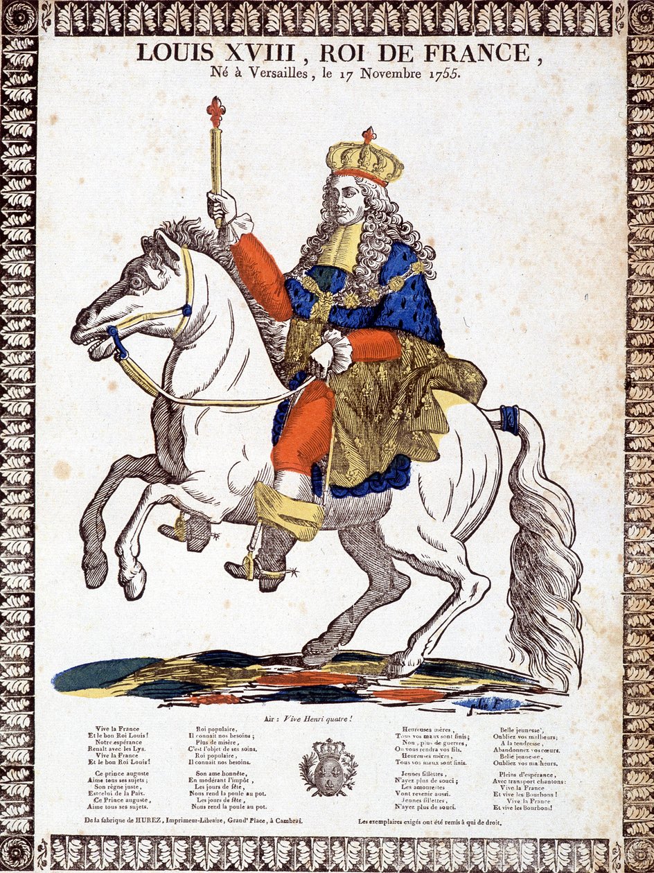 Song in Honor of the King of France Louis XVIII, Illustrated by an Equestrian Portrait of the King (Engraving) by French School