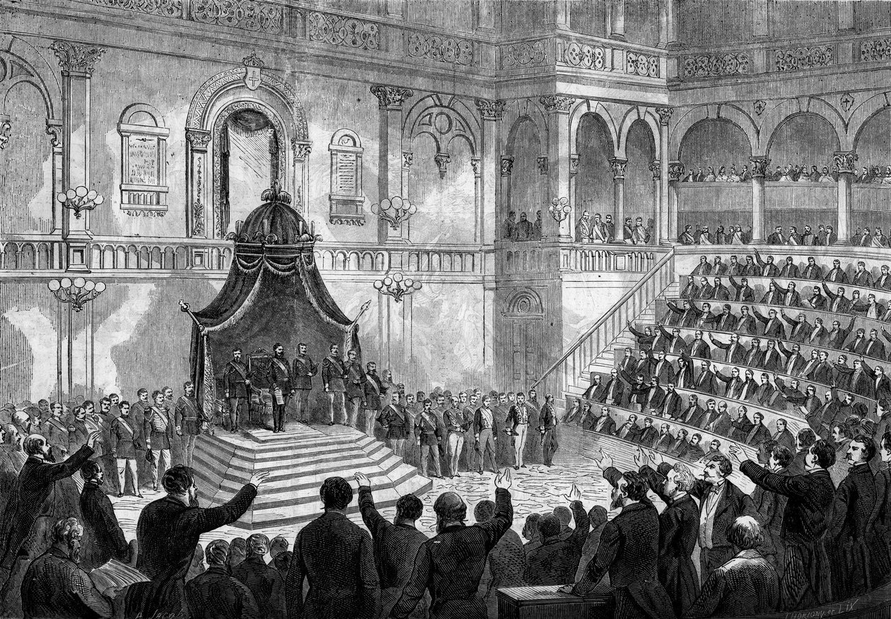 Speech by the King of Italy Victor Emmanuel II (Vittorio Emanuele) (Victor-Emmanuel) (1820-1878) at the opening of the session of the Italian states in the parliament of Turin by French School