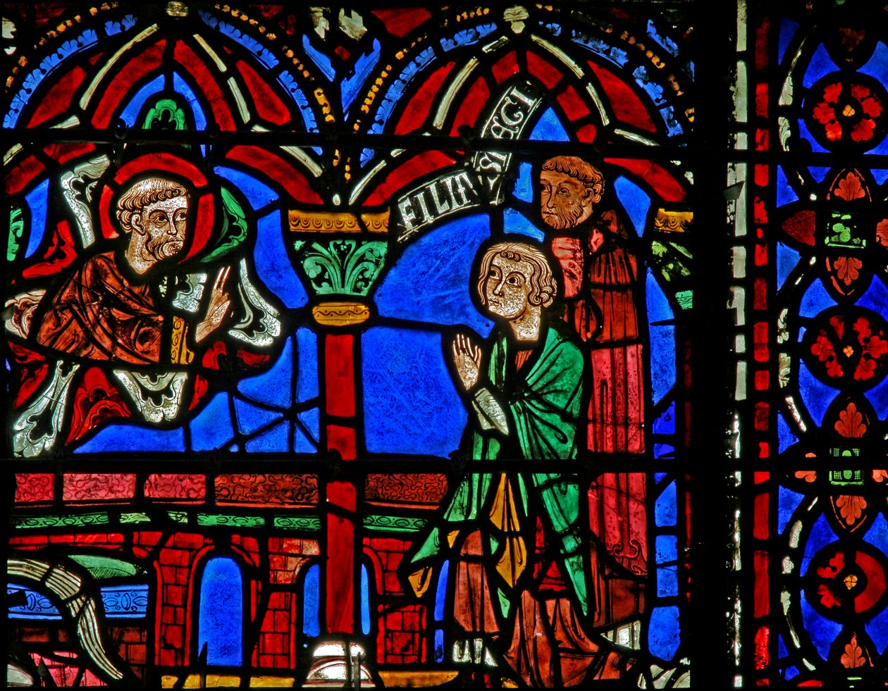 St Cheron window: appears at his tomb by French School