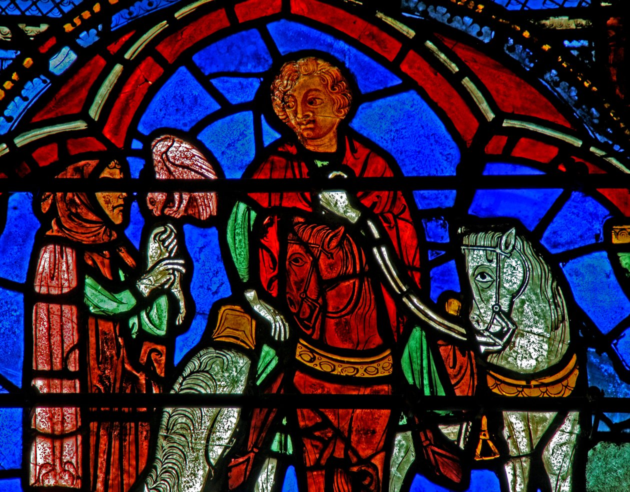 St Cheron window: hawking? by French School