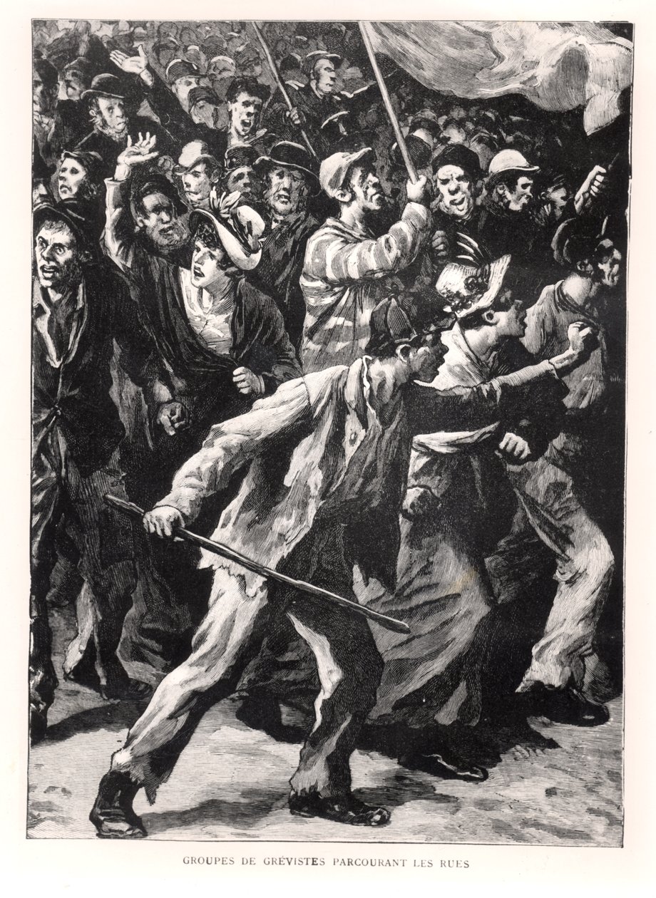 Strikers demonstrating on the streets of Chicago during the Pullman Riots of 1894, c.1895 by French School