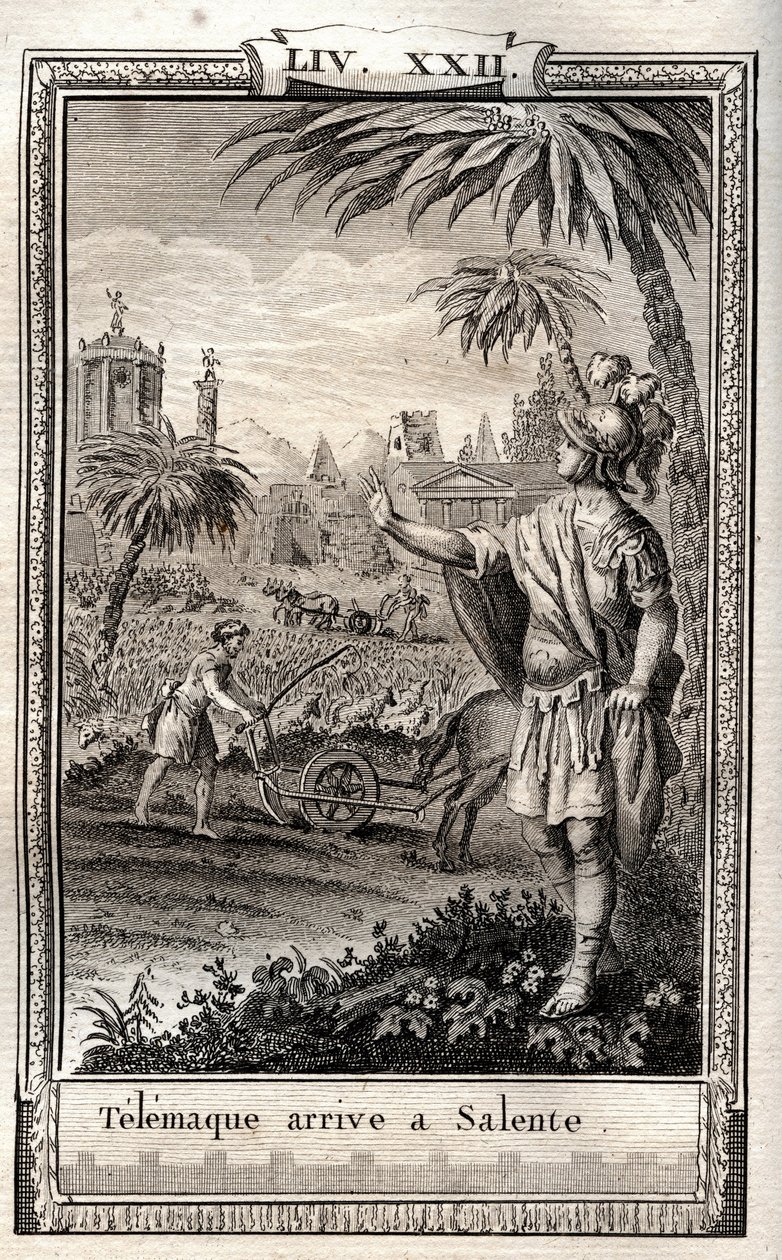 Telemachus returns to Salente (Salento) - engraving of 1798 by Monnet in 