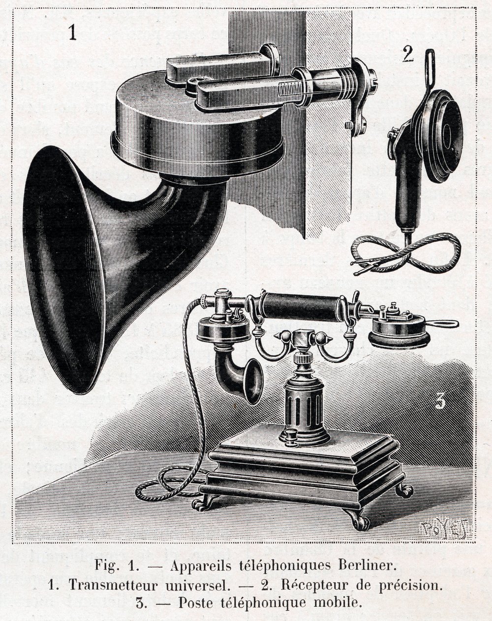 Telephonic apparatus - Berliner System - engraving in La Nature from 1902 by French School