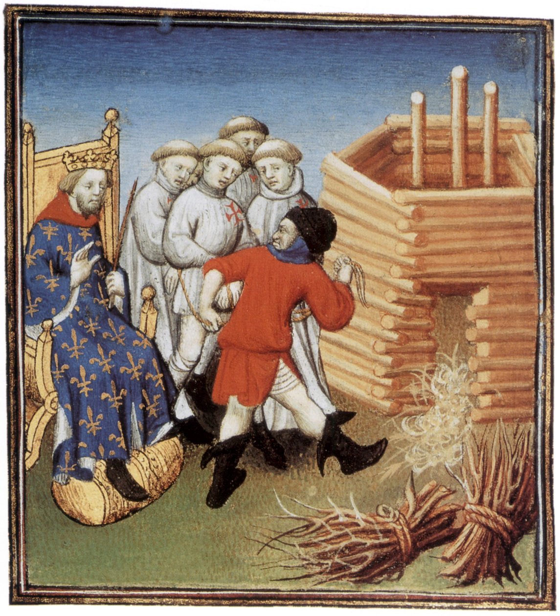 Templars Executed Under the Look of King Philippe IV le Bel in 1310, Illumination by French School