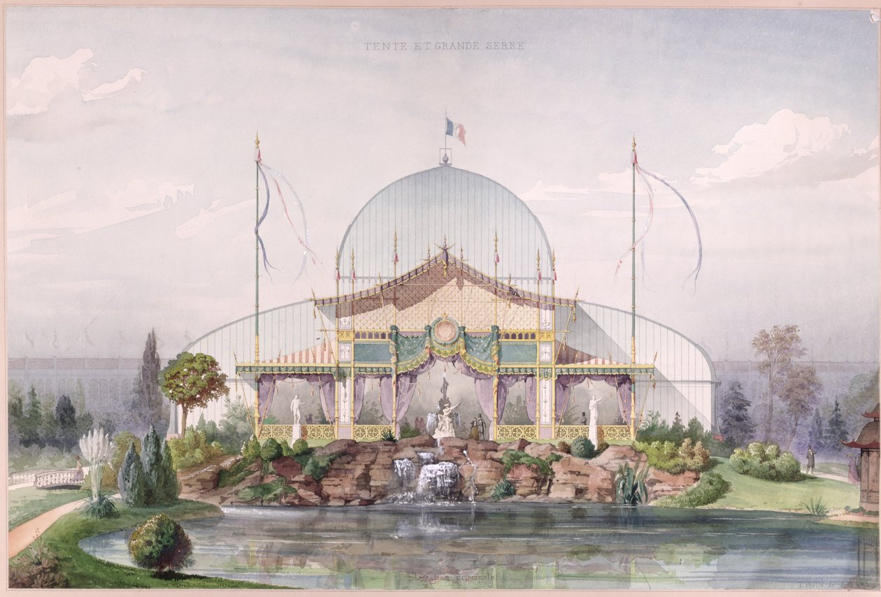 Tent and Big Glasshouse in the Garden of the Universal Exhibition in Paris in 1867 by French School
