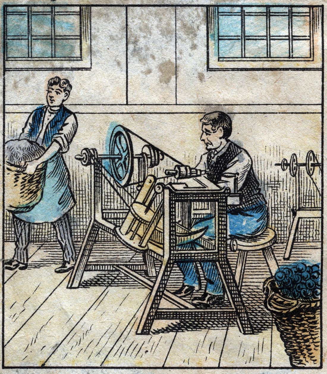 Textile, linen: workshop. The sewing thread is laid out on cards or rolls in a ball by French School