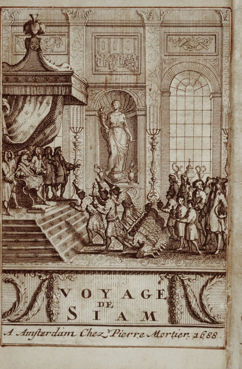 Thai ambassadors received in Paris by Louis XIV, frontispiece to Journey to Siam by Guy Tachard, 1688 by French School