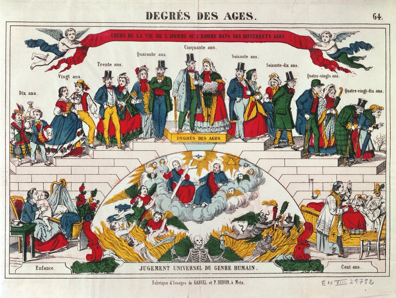 The Ages of Men and Women, Imagerie Gangel, Metz, mid 19th century by French School