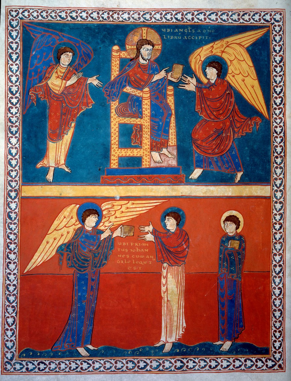 The Angel received the book of the Lord and handed it to Saint John Miniature from the commentaries of “The Revelation according to Saint John” written in 775 by the monk Beatus of Liebana by French School