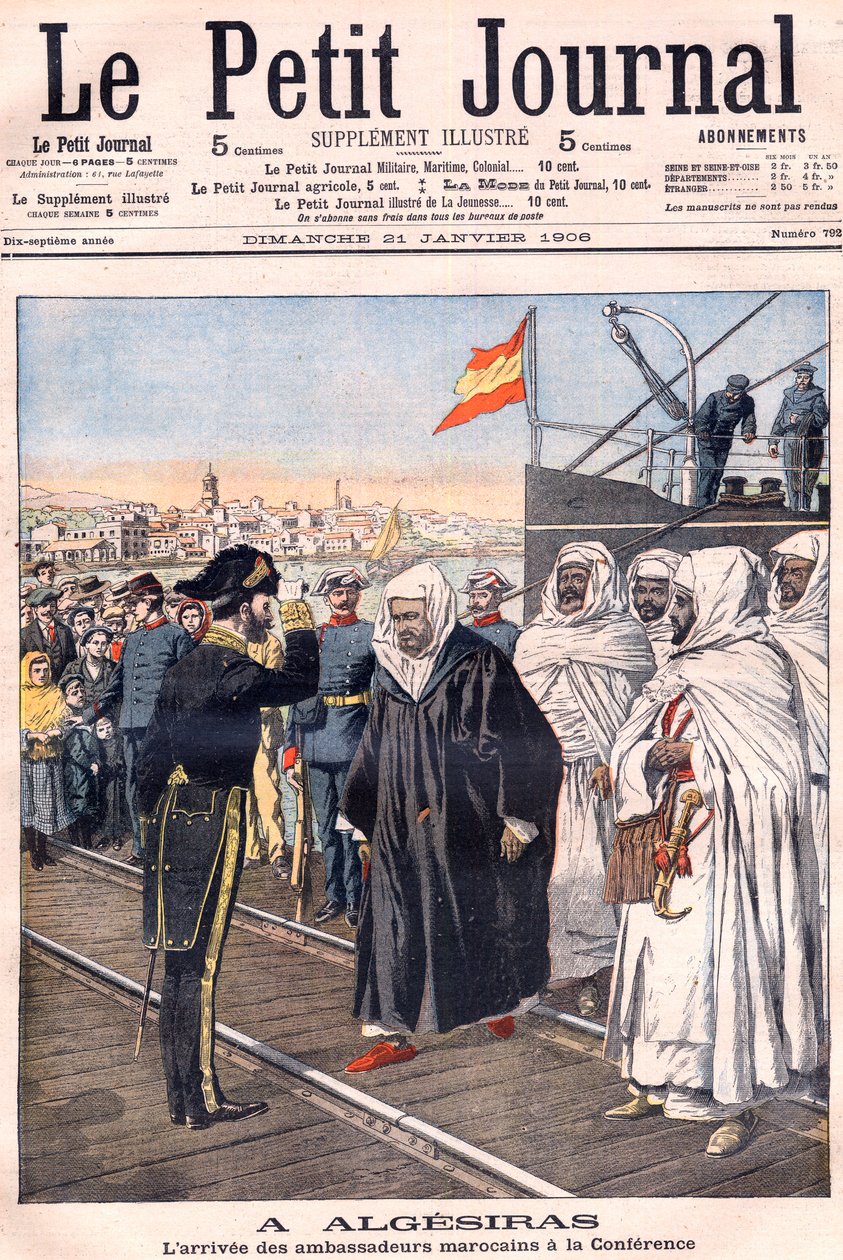 The Arrival of the Moroccan Ambassadors, including Sidi-Mohammed Torres to the Algeciras Conference, from Le Petit Journal, January 1906 - International conference of European powers and the United States held to discuss relationship of France with Morocco by French School