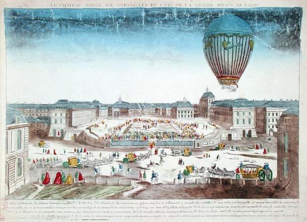 The Balloon Voyage of Francois Pilatre de Rozier (1754-96) over the Chateau de Versailles, 23rd June by French School