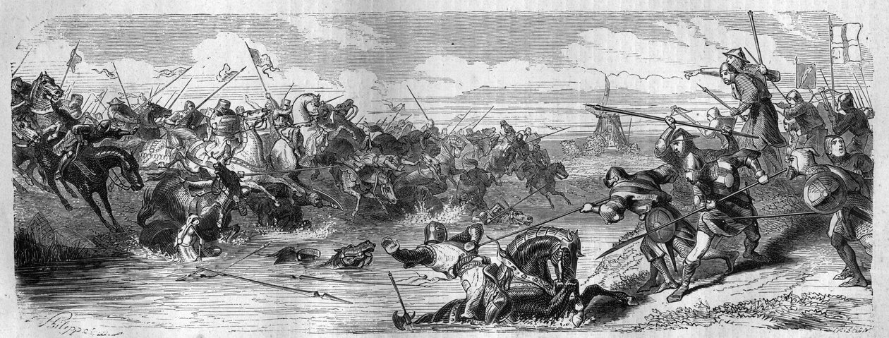 The Battle of Kortrijk (Battle of Golden Spurs) between the King of France and the Flemish Communal Militia on July 11 by French School