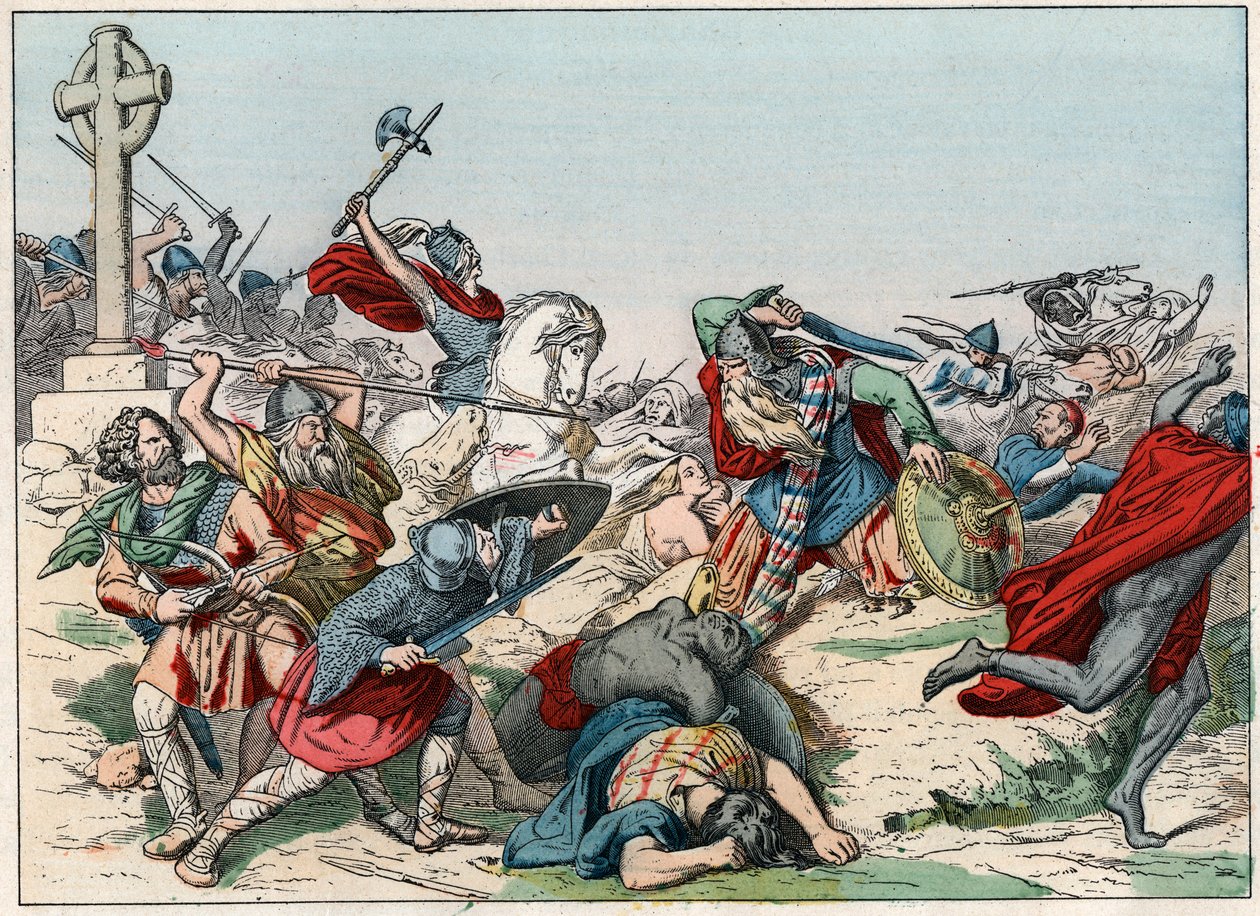 The Battle of Poitiers on 25 October 732 won by Charles Martel - The Battle of Poitiers, 25th October 732, won by Charles Martel (688-741) - Engraving of the end of the 19th century in 