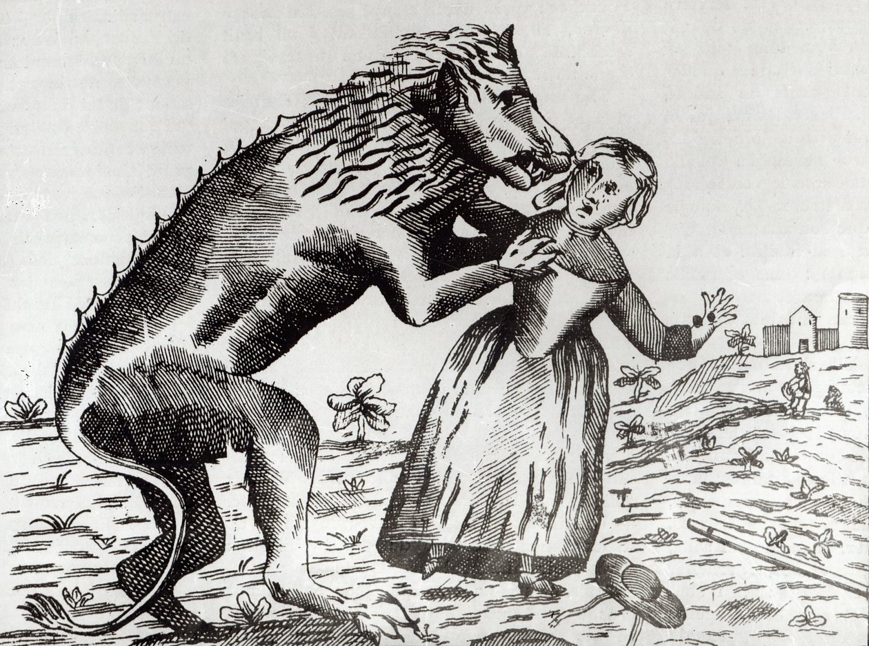 The Beast of Gevaudan Attacking a Young Girl by French School
