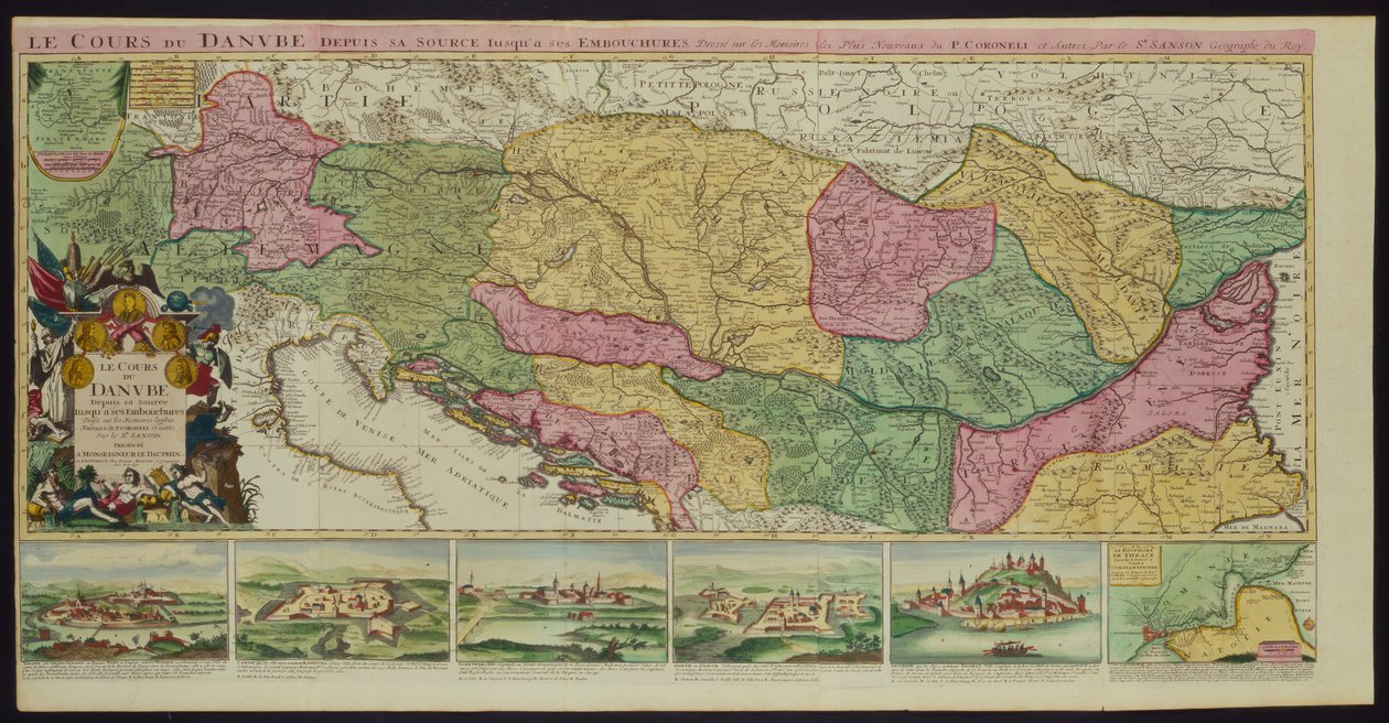 The Course of the Danube from its Source to its Mouth, based on the most recent memoires of P. Coroneli and S. Sanson, Geographer to the King by French School