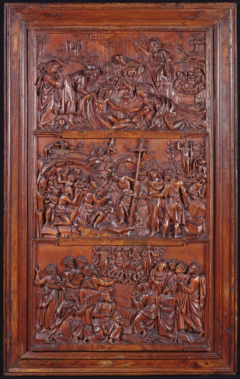The Credo, Panel II: Descent from the Cross, Entombment, Resurrection and Descent into Limbo and Ascension, 1587 by French School