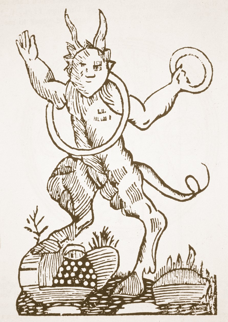 The Devil pointing out Hidden Treasures, copy of an illustration from Le Veritable Dragon Rouge, Lille 1521, used in a History of Magic, published late 19th century by French School