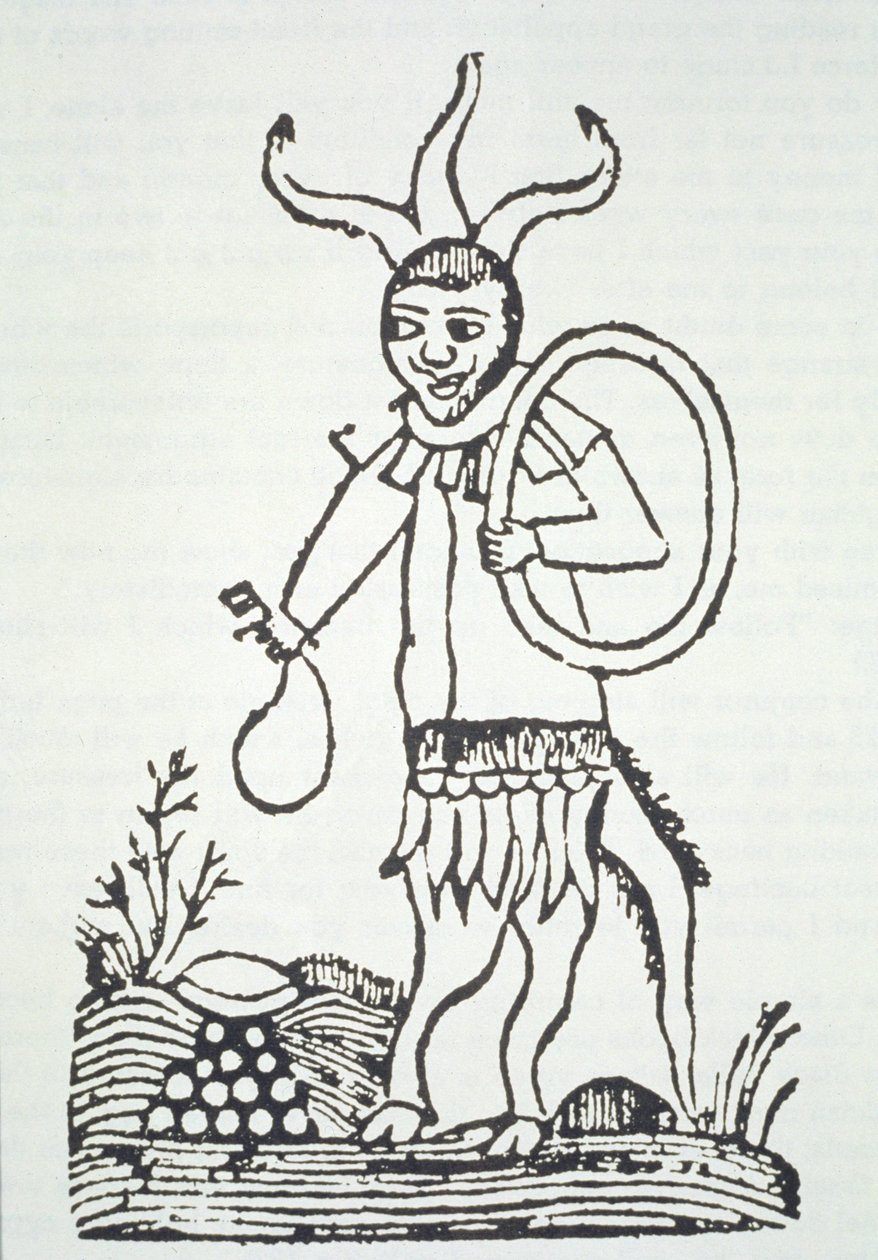 The Devil pointing out Hidden Treasures, copy of an illustration from Le Veritable Dragon Rouge, 2nd version, Lille 1521, used in a History of Magic, published late 19th century by French School