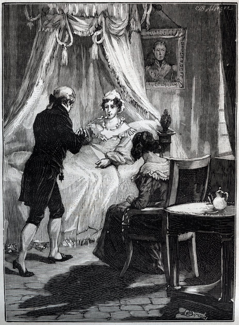 The Duchess of Berry (Marie Caroline, Princess of the Two Sicilies, Duchess of Berry) at the Fortress of Blay receives Doctor Louis Charles Deneux (Engraving) by French School