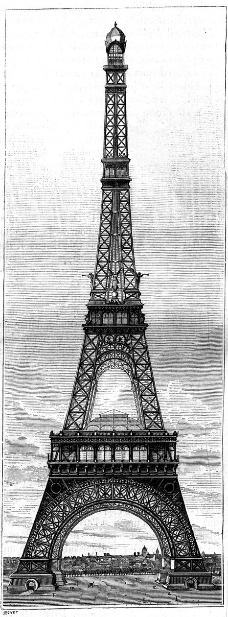 The Eiffel Tower, 300 meter high tower for the 1889 World Exhibition, in Paris, by engineer and industrial Gustave Eiffel. Engraving in 