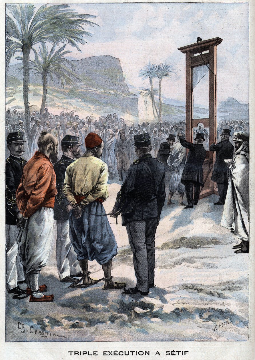 The French guillotine three rebels at Setif in Algeria - in 