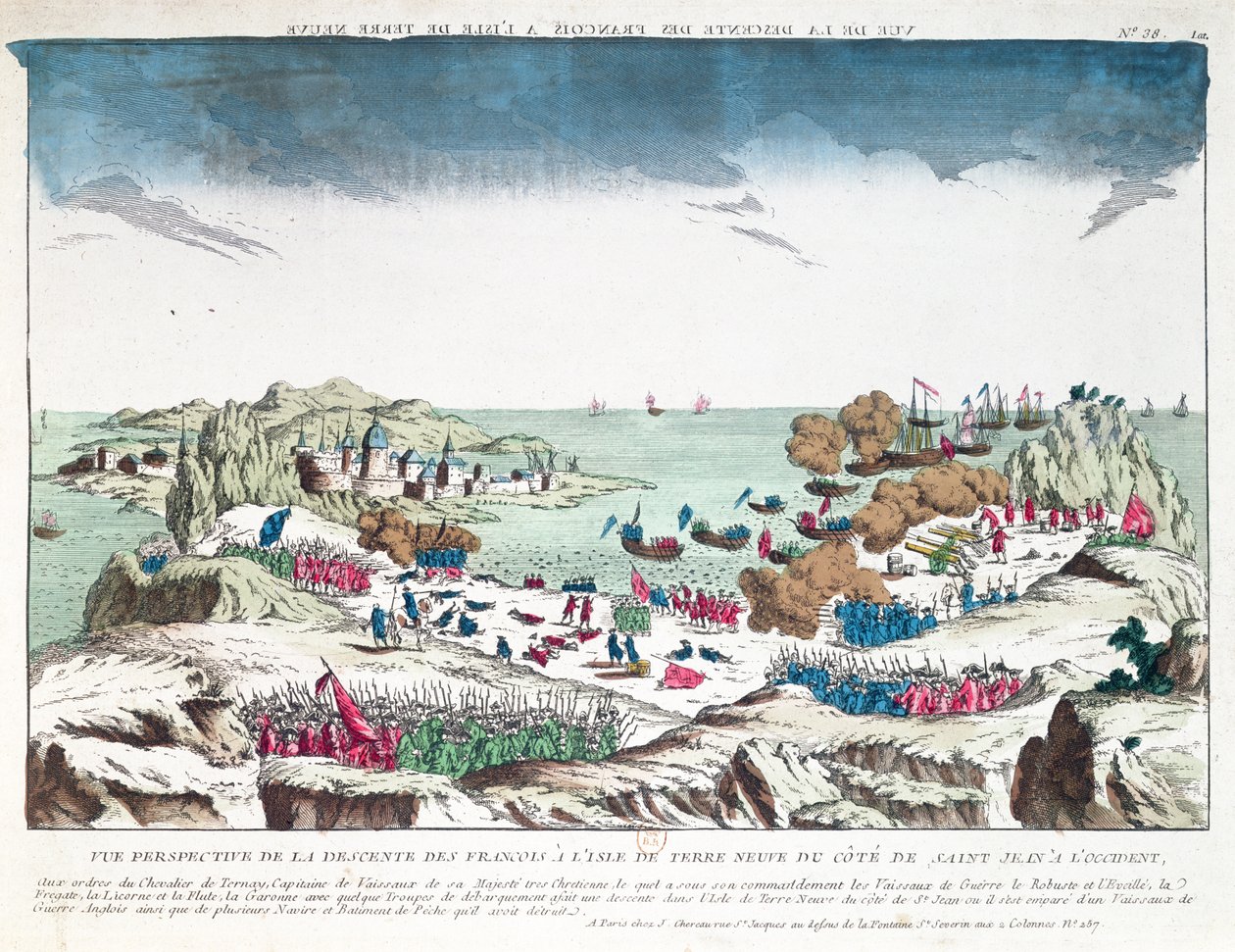 The French raid on St. John in Newfoundland on 2nd June 1762 under the command of Chevalier du Ternay by French School