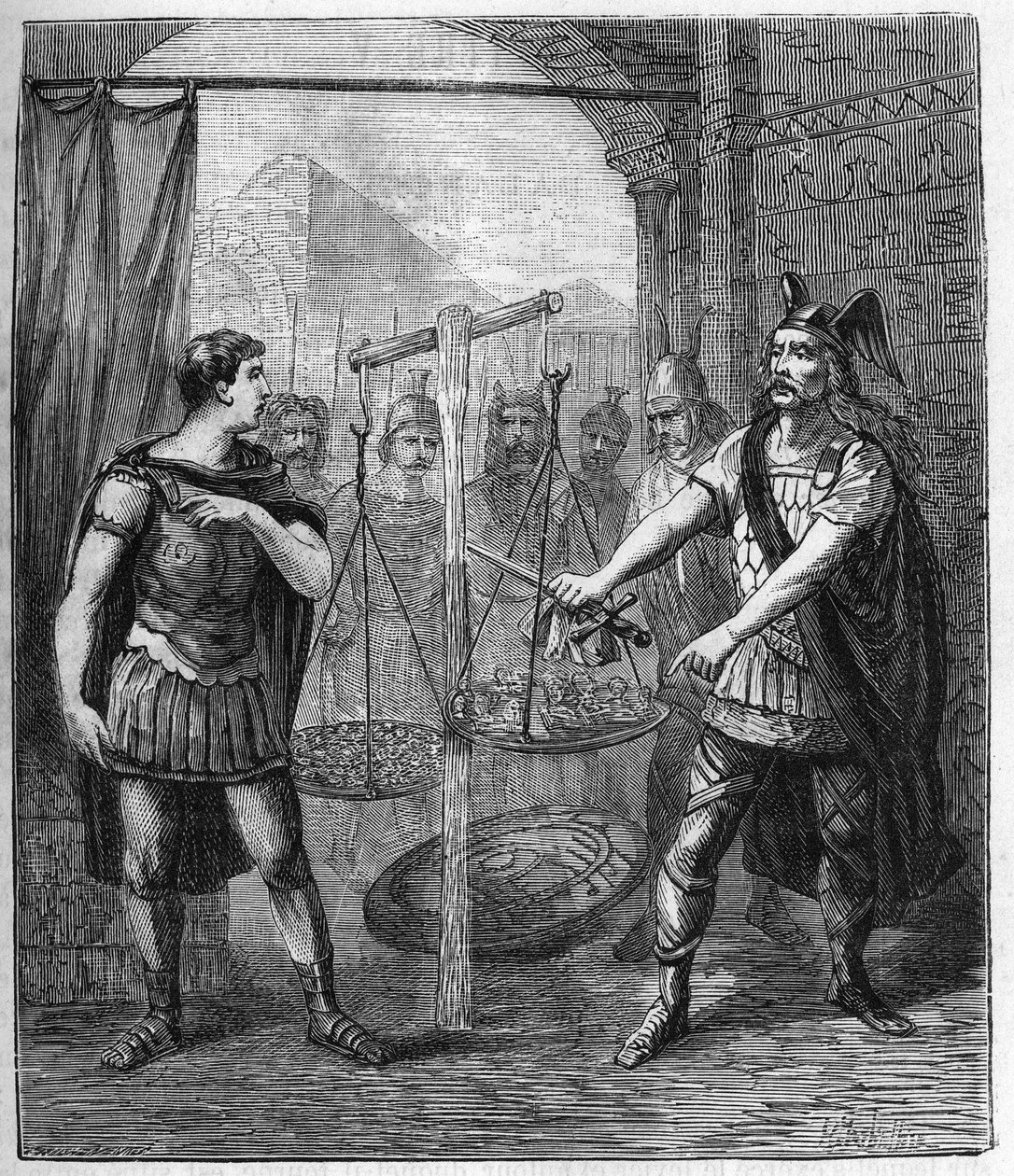 The Gallic army leader Brennos (Brennus) defeats the Romans and proclaims the 