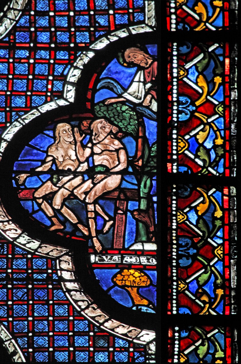 The Good Samaritan Window: God Calls Adam and Eve (with Fig Leaves) by French School