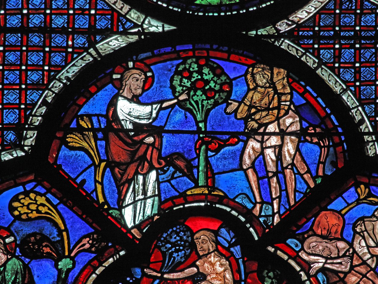 The Good Samaritan Window: God Forbids Adam and Eve to Eat the Fruit of the Tree by French School