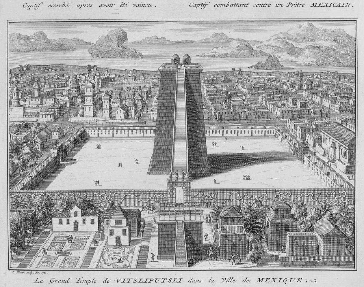 The Great Temple of Vitsliputsli in Mexico City, illustration from Religious Ceremonies and Customs, 1722 by French School