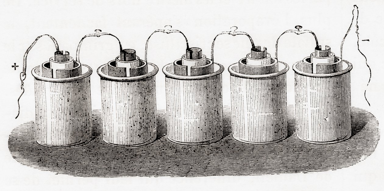 The Grove cell, from Les Merveilles de la Science, pub.1870 by French School