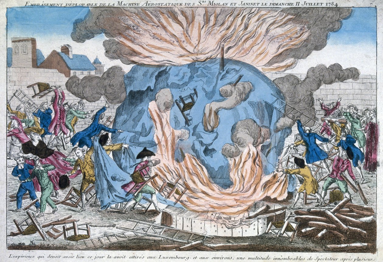 The Lamentable Burning of the Aerostat of Mioloan and Janinet, 11th July 1784 by French School