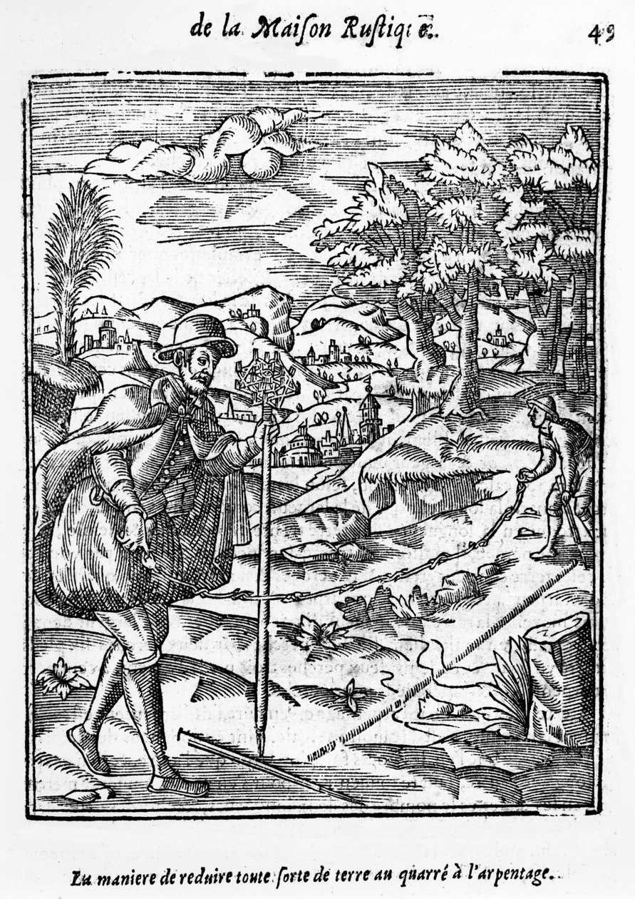 The Manner in which to Reduce any sort of Ground to the Surveying Square, illustration from LAgriculture et Maison Rustique by Charles Estienne, edition published 1641 by French School
