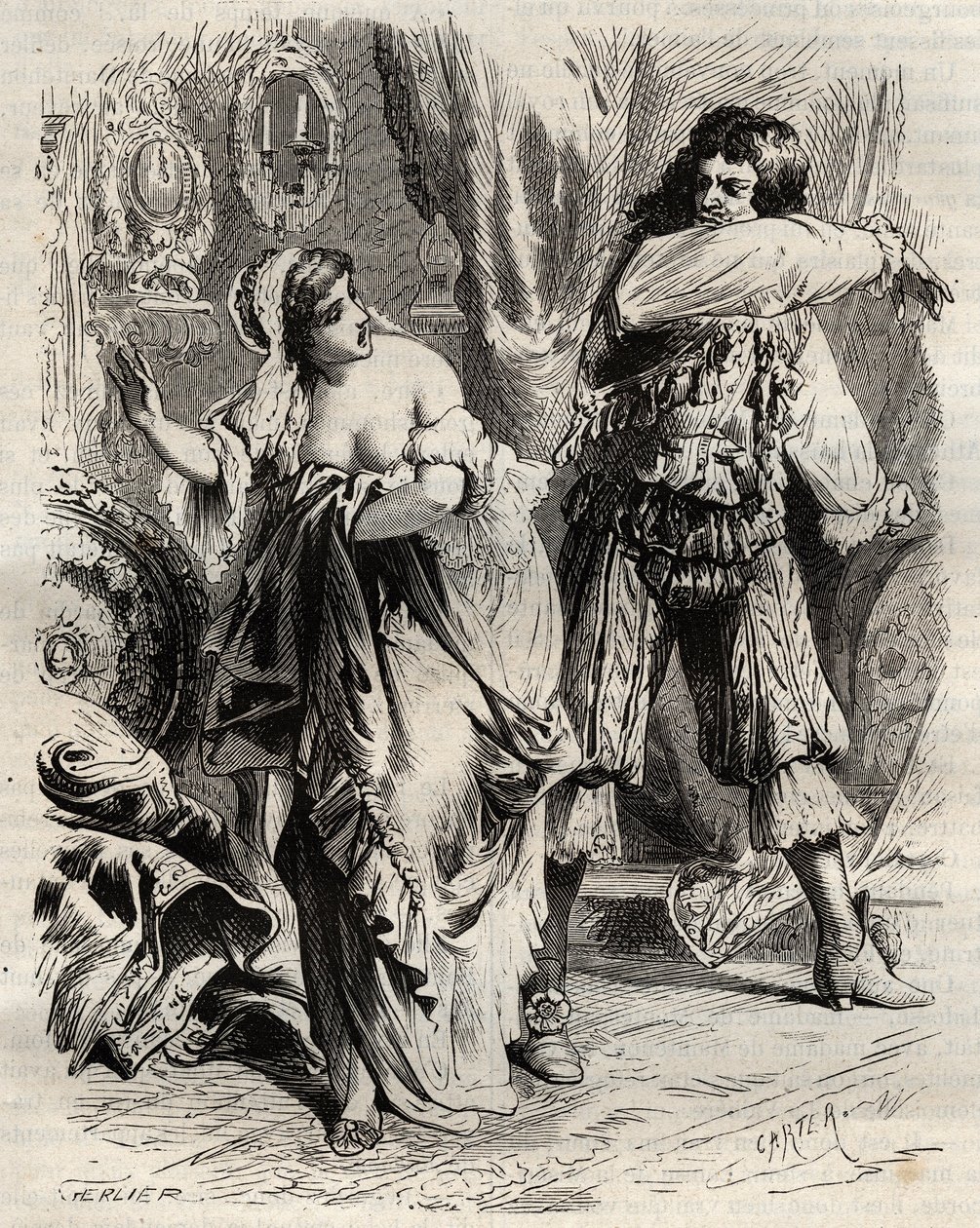 The Marquis of Montespan slapped his wife, the Marquise of Montespan, for she refused him by order of King Louis XIV by French School