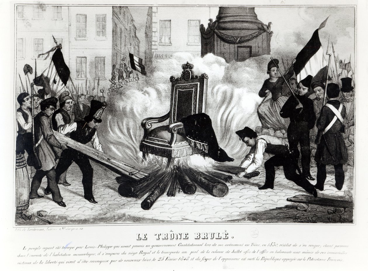 The People Burning the Throne at the Place de la Bastille, 1848 by French School