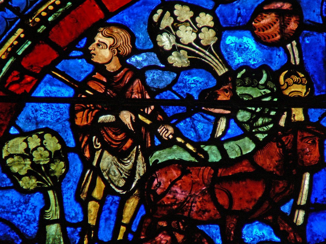 The Prodigal Son window: elder son watches father giving his inheritance by French School