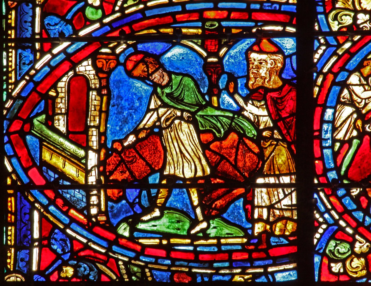 The Prodigal Son window: the fatted calf is killed by French School