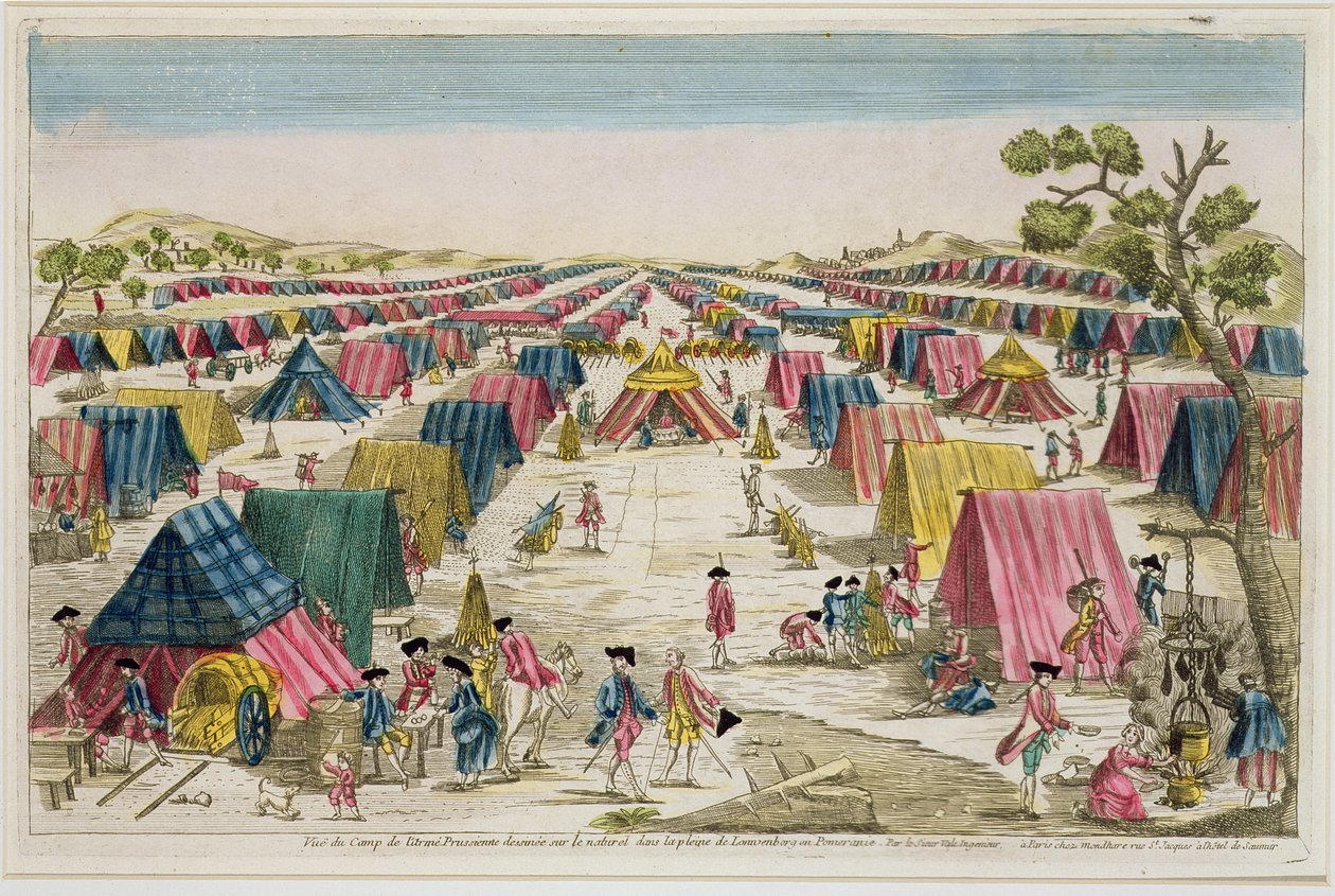 The Prussian Army Camp, Drawn from Life on the Fields in Pomerania, engraved by Vale, c.1750 by French School