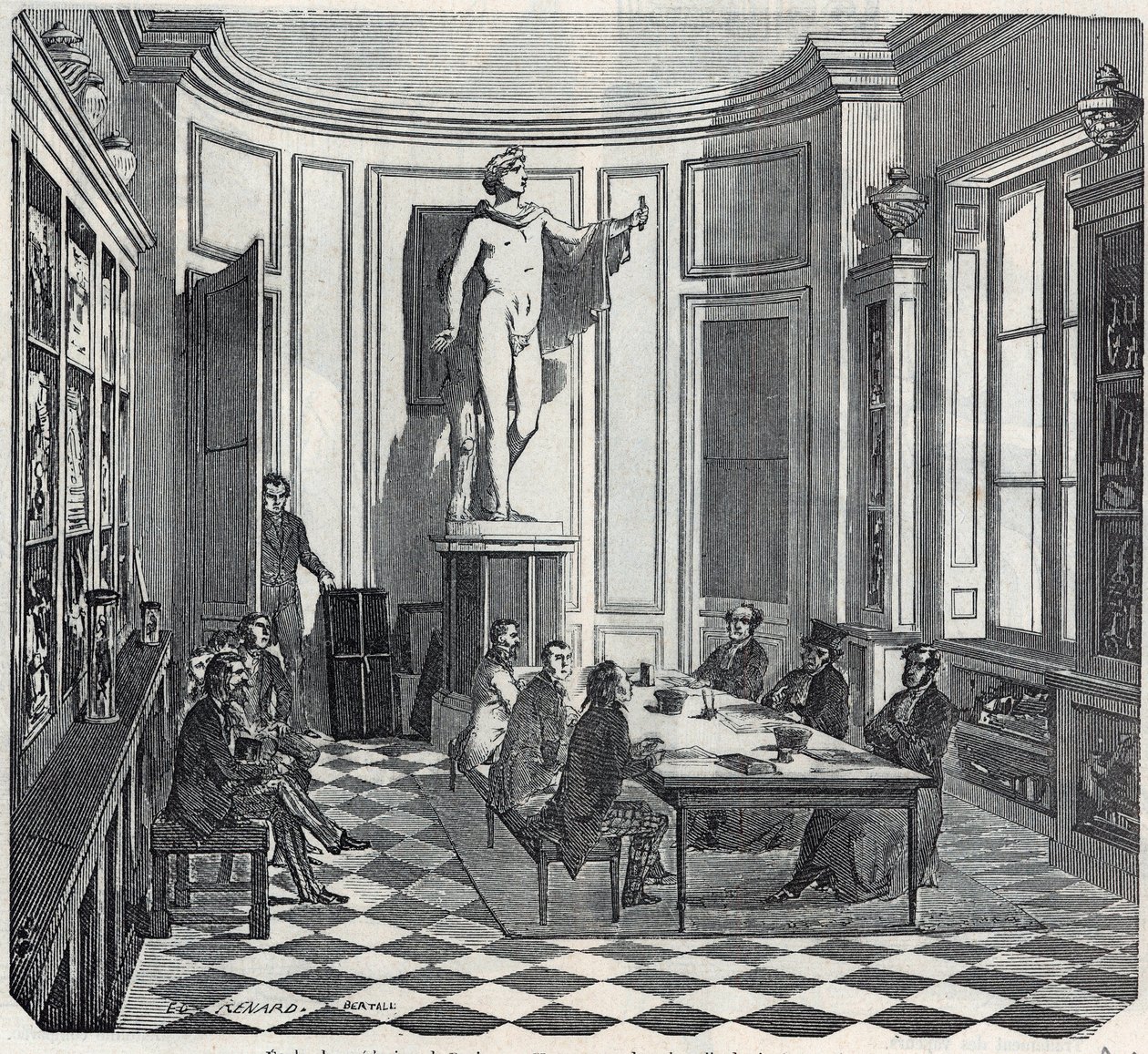 The School of Medicine of Paris - an exam in the instrument room - Engraving in 