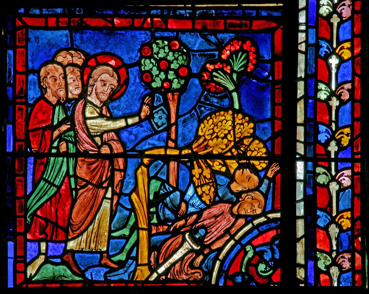 The St Martin window: the saint causes a tree to fall on the heathen by French School